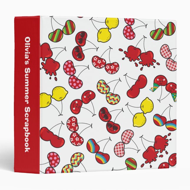 Classeur Cartoon Stylisé Funny Cheeky Red Cherries Motif (Devant/Côté)