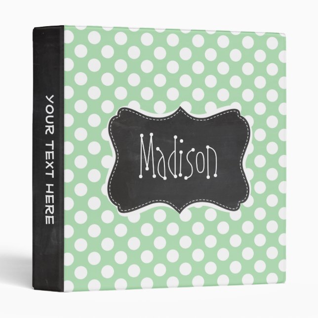 Classeur Celadon Green Pois ; Chalkboard look (Devant/Côté)