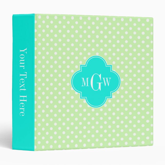 Classeur Célery Polka Dot Aqua Quatrefoil 3 Monogramme (Devant/Côté)