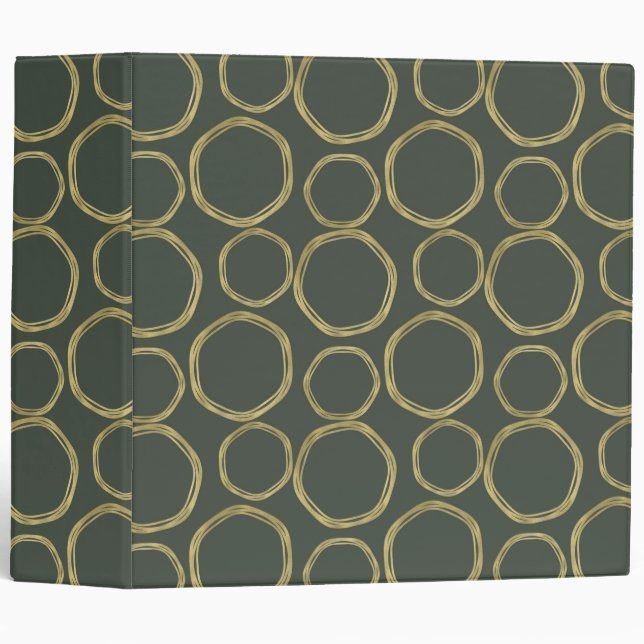 Classeur Cercles Dorés Rustique Vert Olive Moderne Tendance (Devant/Côté)