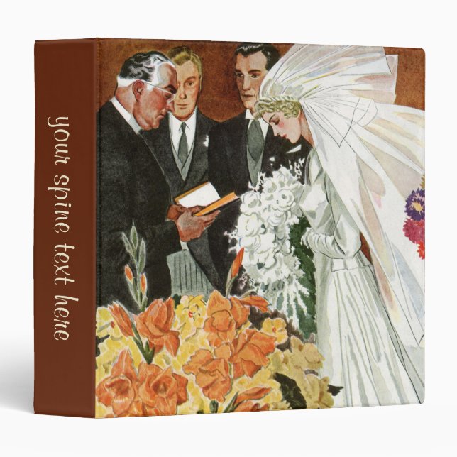 Classeur Cérémonie de mariage vintage avec la mariée et le  (Devant/Côté)