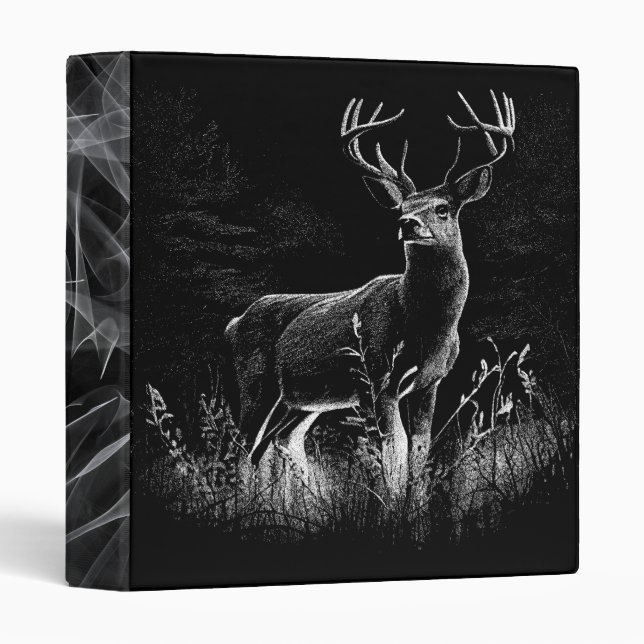 Classeur Cerf aux bois encadrés par champ et arbre (Devant/Côté)