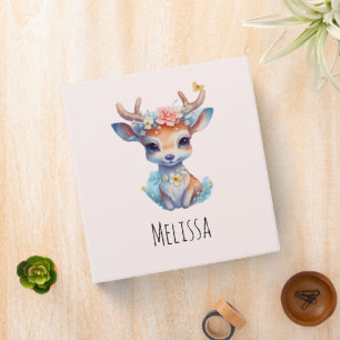Classeur Cerf de Bébé mignon avec Antlers et Fleurs