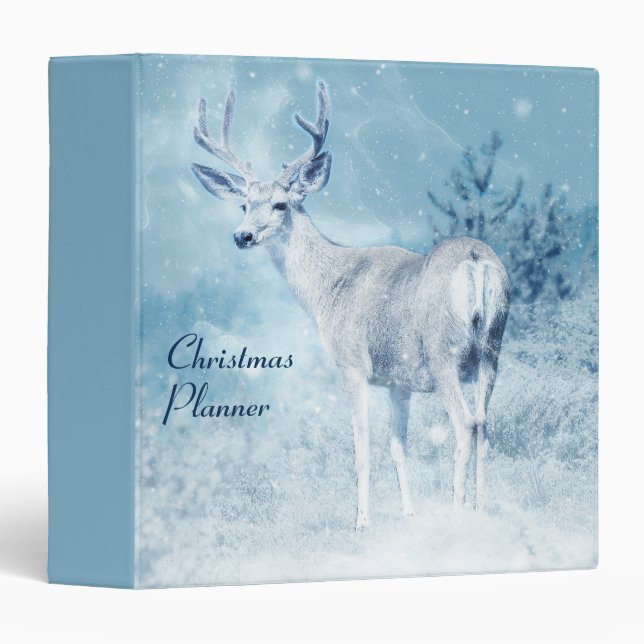 Classeur Cerfs d'hiver et pins Noël personnalisé (Devant/Côté)