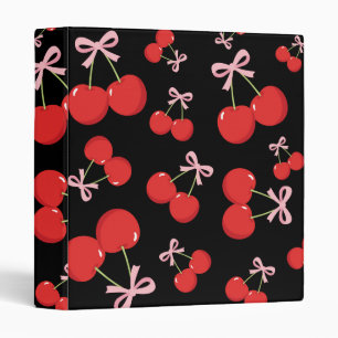 Classeur Cerises Noires Rouges Nœud Rose Coquette Chic Cott