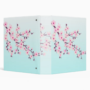 Classeur Cerisiers en fleurs turquoise rose