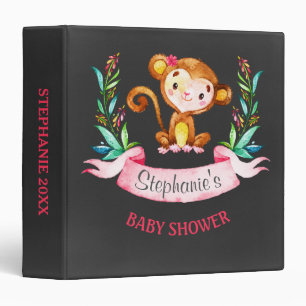 Classeur Chalkboard Aquarelle Singe Baby shower fille