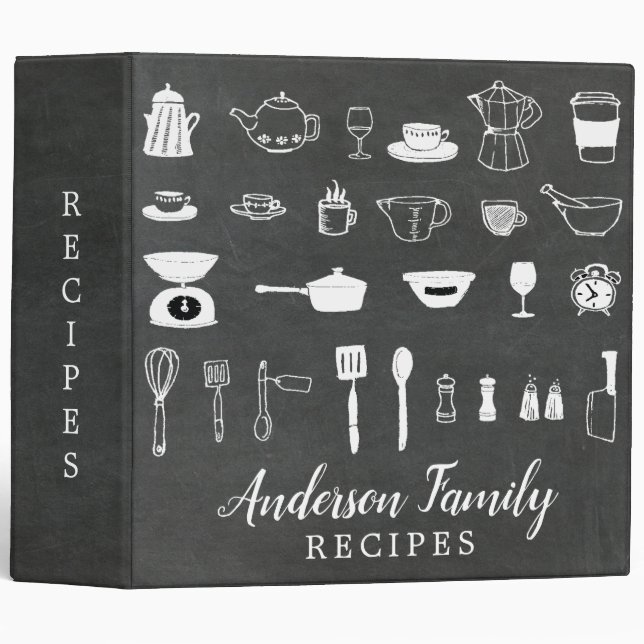 Classeur Chalkboard Kitchen Fête des mariées famille Recett (Devant/Côté)