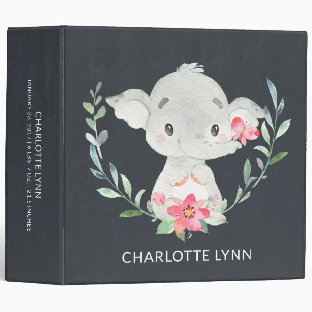 Classeur Chalkboard Little Elephant Girls Baby Photo Album (Devant/Côté)