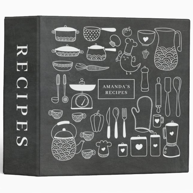 Classeur Chalkboard Outils de cuisineClasseur de recette pe (Devant/Côté)