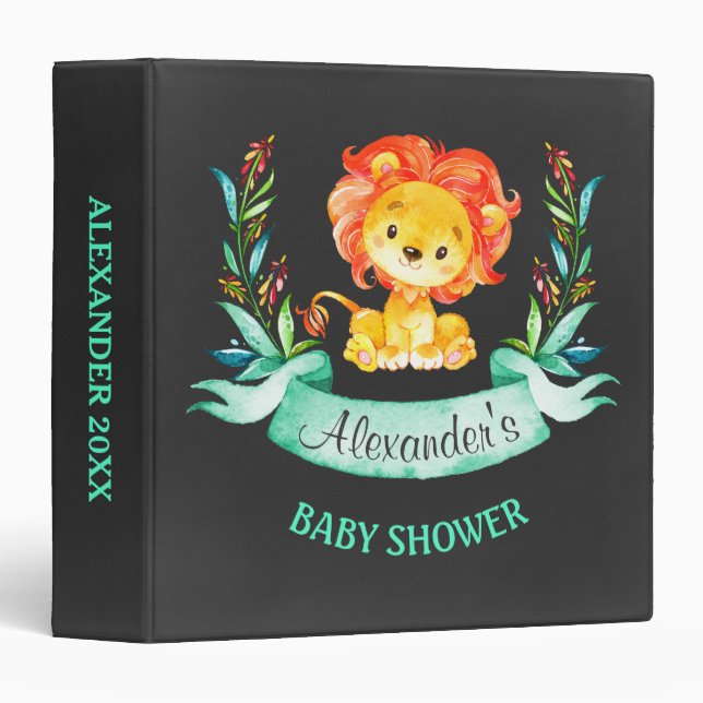 Classeur Chalkboard Watercolor Lion Baby shower (Devant/Côté)