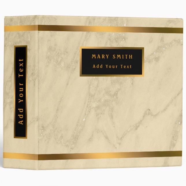 Classeur Champagne de Luxe Paillettes d'Or Marbre Personnal (Devant/Côté)