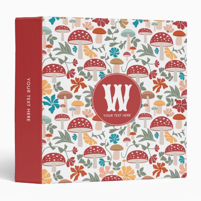 Classeur Champignons & Floral Mid Century Moderne Monogramm (Devant/Côté)