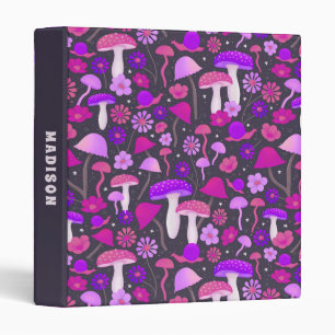 Classeur Champignons floraux Vibrant rose, violet et noir