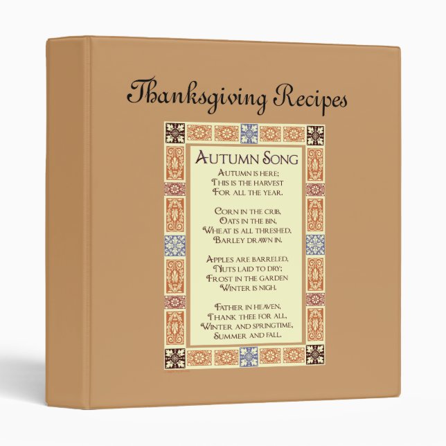 Classeur Chanson d'automne Thanksgiving Harvest Poem Classe (Devant/Côté)
