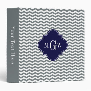Classeur Charcoal Thin Chevron Navy Quatrefoil 3 Monogramme