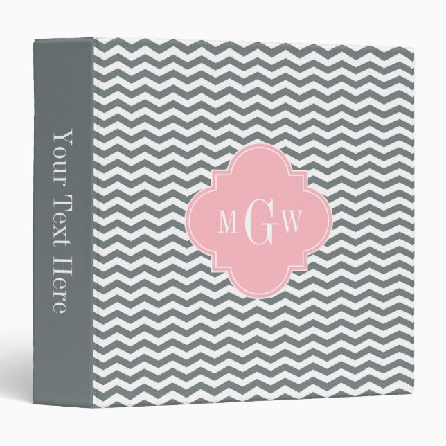 Classeur Charcoal Thin Chevron Pink Quatrefoil 3 monogram (Devant/Côté)