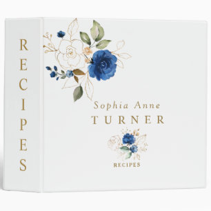 Classeur Charm Blue Gold Flowers Monogrammes Recettes