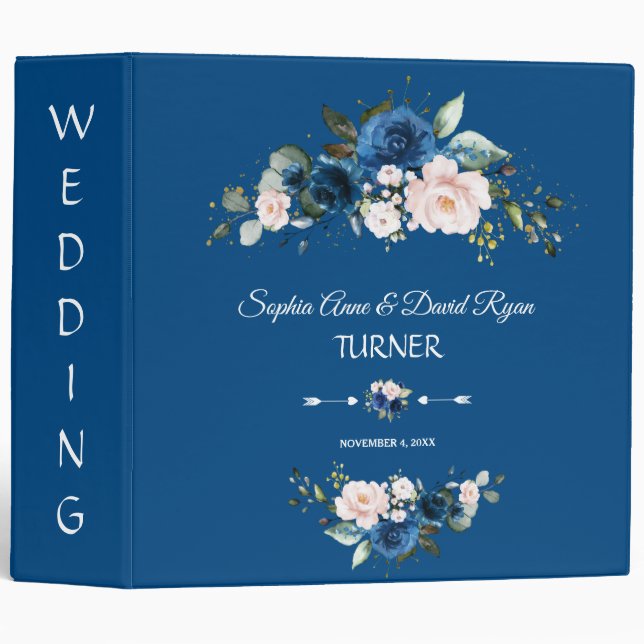 Classeur Charm Merlot Marine Bleu Blush Floral Wedding Albu (Devant/Côté)