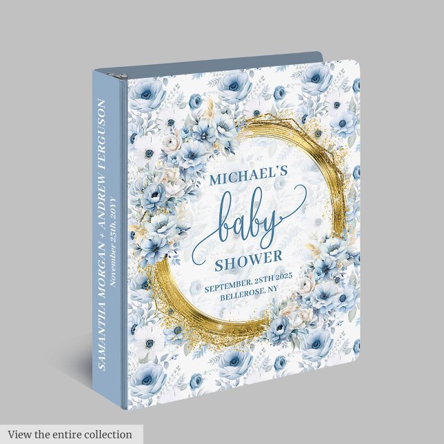 Classeur Charmant Dusty Blue Gold Floral Baby Memory Album (Charming Dusty Blue Gold Floral Baby Memory Album 3 ring binder)