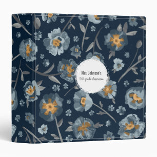 Classeur Charmante Fleurs Bleu Gris Jaune Poppies Enseignan