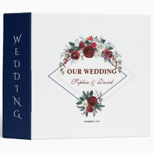 Classeur Charme Géométrique Bourgogne Floral Navy Mariage A