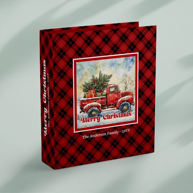 Classeur Charming red truck winter scene rustic tartan (Charming red truck winter scene rustic tartan memory album

)