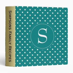 Classeur Charming Turquoises points blancs Monogramme or Te