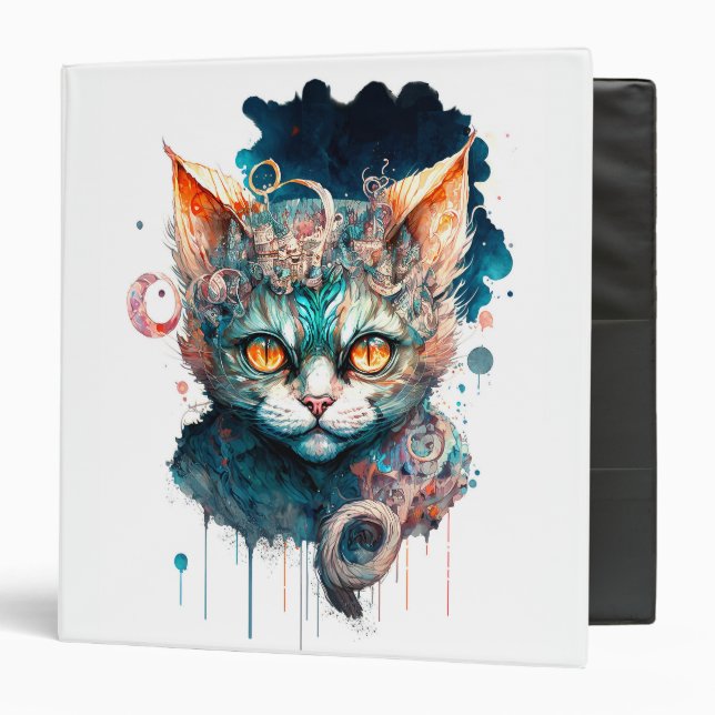 Classeur Chat aquarelle en style steampunk (Devant/Intérieur)