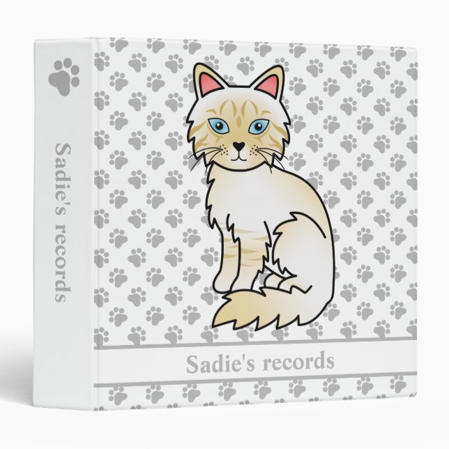 Classeur Chat Birman tabby crème et texte sur les dossiers  (Devant/Côté)