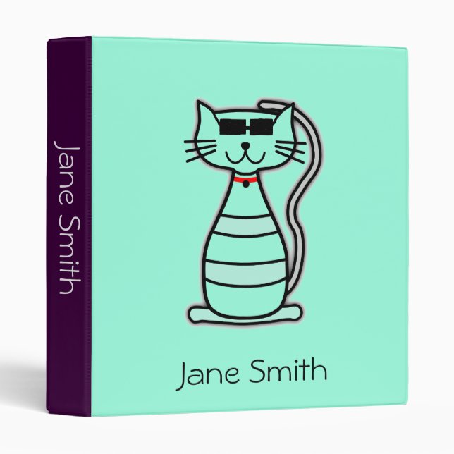 Classeur Chat cool avec lunettes de soleil dossier étudiant (Devant/Côté)