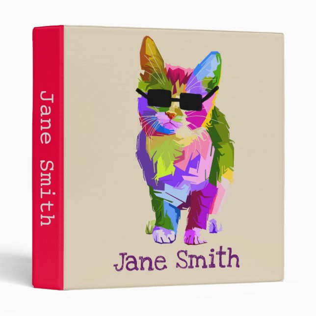 Classeur chat cool pop art (Devant/Côté)