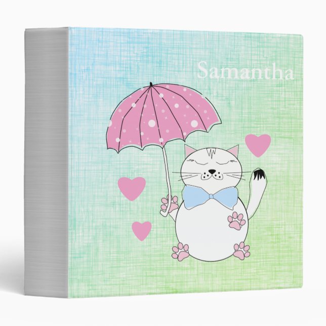 Classeur Chat de dessin animé mignon avec parapluie (Devant/Côté)