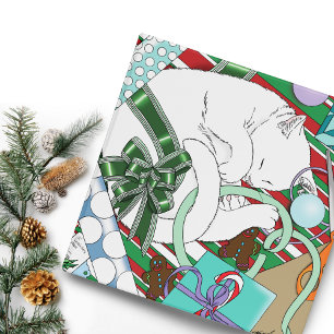 Classeur Chat de Noël blanc