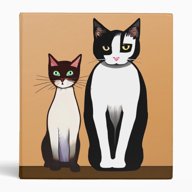 Classeur Chat et chaton noir et blanc rétro moderne (Devant)