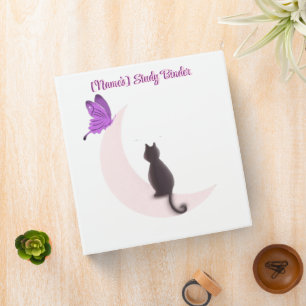 Classeur Chat Mignon Kawaii sur la Lune avec Papillon Perso