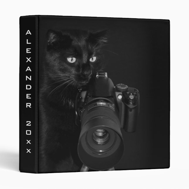Classeur Chat noir drôle avec la caméra (Devant/Côté)