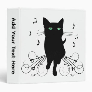 Classeur Chat noir entouré de notes de musique murmurantes