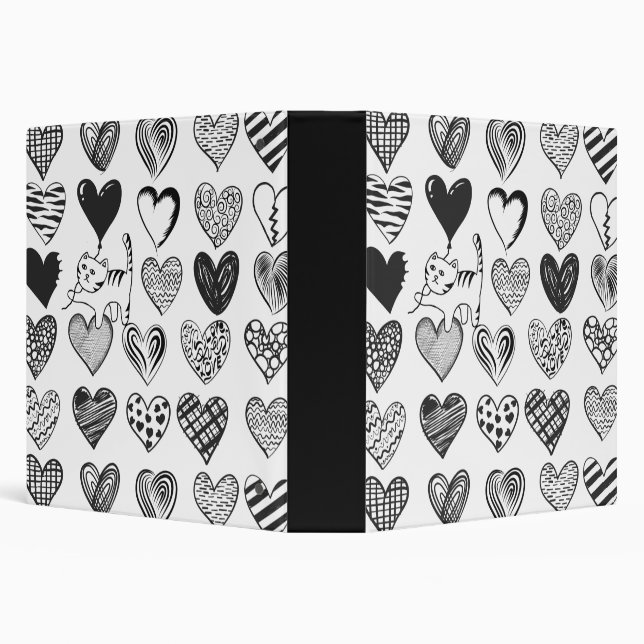 Classeur Chat noir et blanc et Motif de coeur (Arrière-plan)