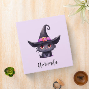 Classeur Chat noir mignon portant un Casquette de sorcière
