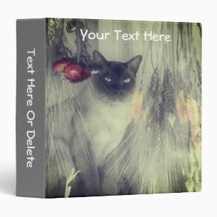 Classeur Chat siamois Fleurs Noir et Blanc Personnalisé