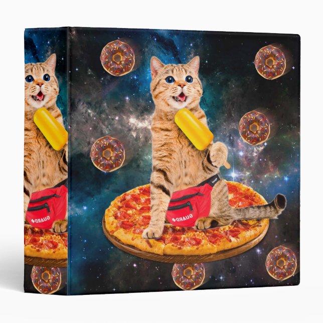 Classeur Chat sur une pizza mangeant de la glace lolly (Devant/Côté)