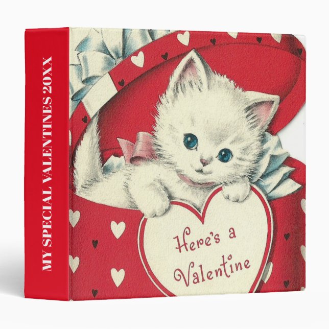 Classeur Chat Valentine vintage rétro (Devant/Côté)