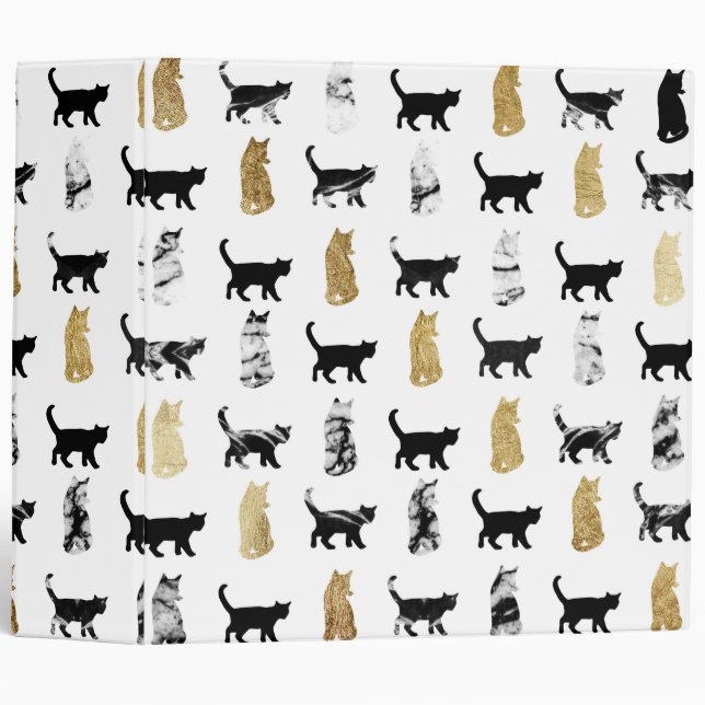 Classeur Chats de Kitty en or et marbre noir et blanc (Devant/Côté)
