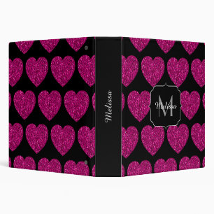 Classeur Chaud coeur rose faux pétille motif Monogramme
