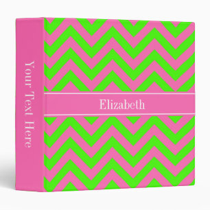Classeur Chaud rose #2 Lime Green LG Chevron Nom Monogramme