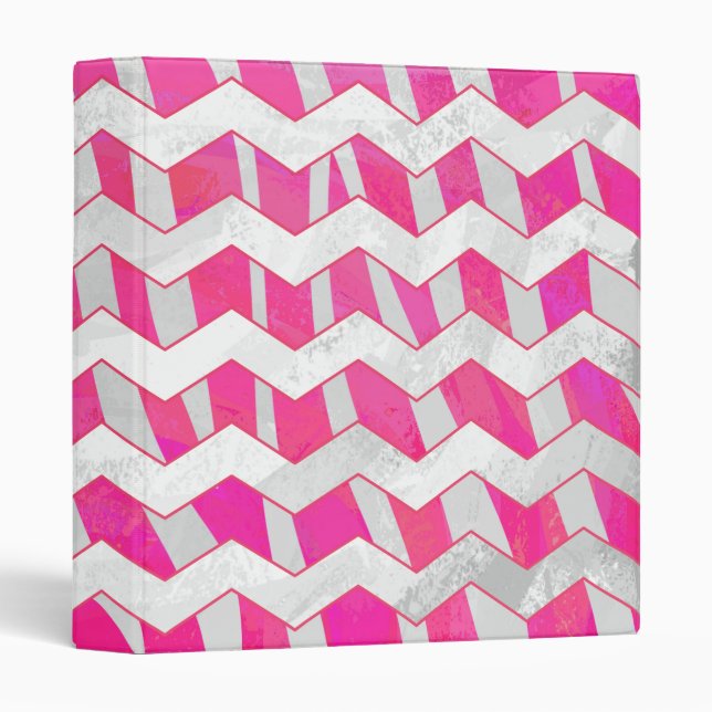 Classeur Chaud rose et blanc Chevron Zebra (Devant/Côté)