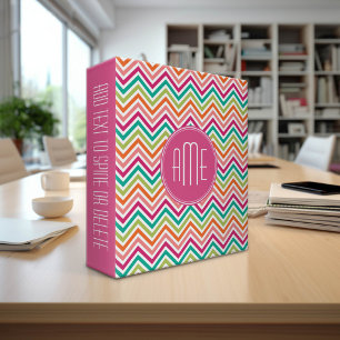 Classeur Chaud rose Turquoise Orange Chevrons Personnalisé