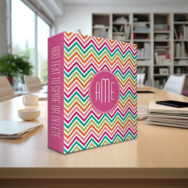 Classeur Chaud rose Turquoise Orange Chevrons Personnalisé  (Custom Monogram Binder)