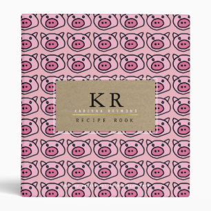 Classeur chef élégant monogramme avec cochons roses, recett